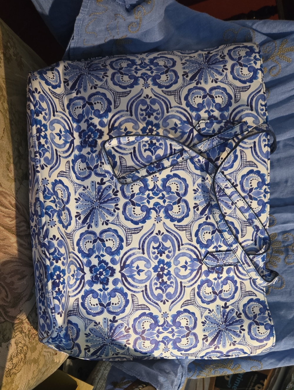 Chico's Navy and White Floral-Pattern Tote